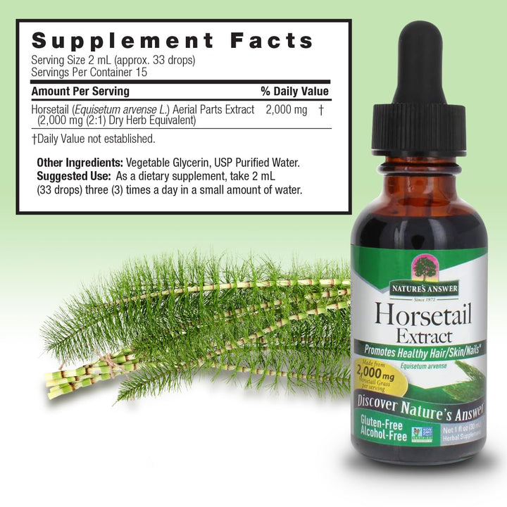 Nature's Answer Alcohol-Free Horsetail Herb Extract Supplement, 1-Fluid Ounce | Hair, Skin, & Nails Support | Promotes Urinary Tract Health | Strengthen Joints