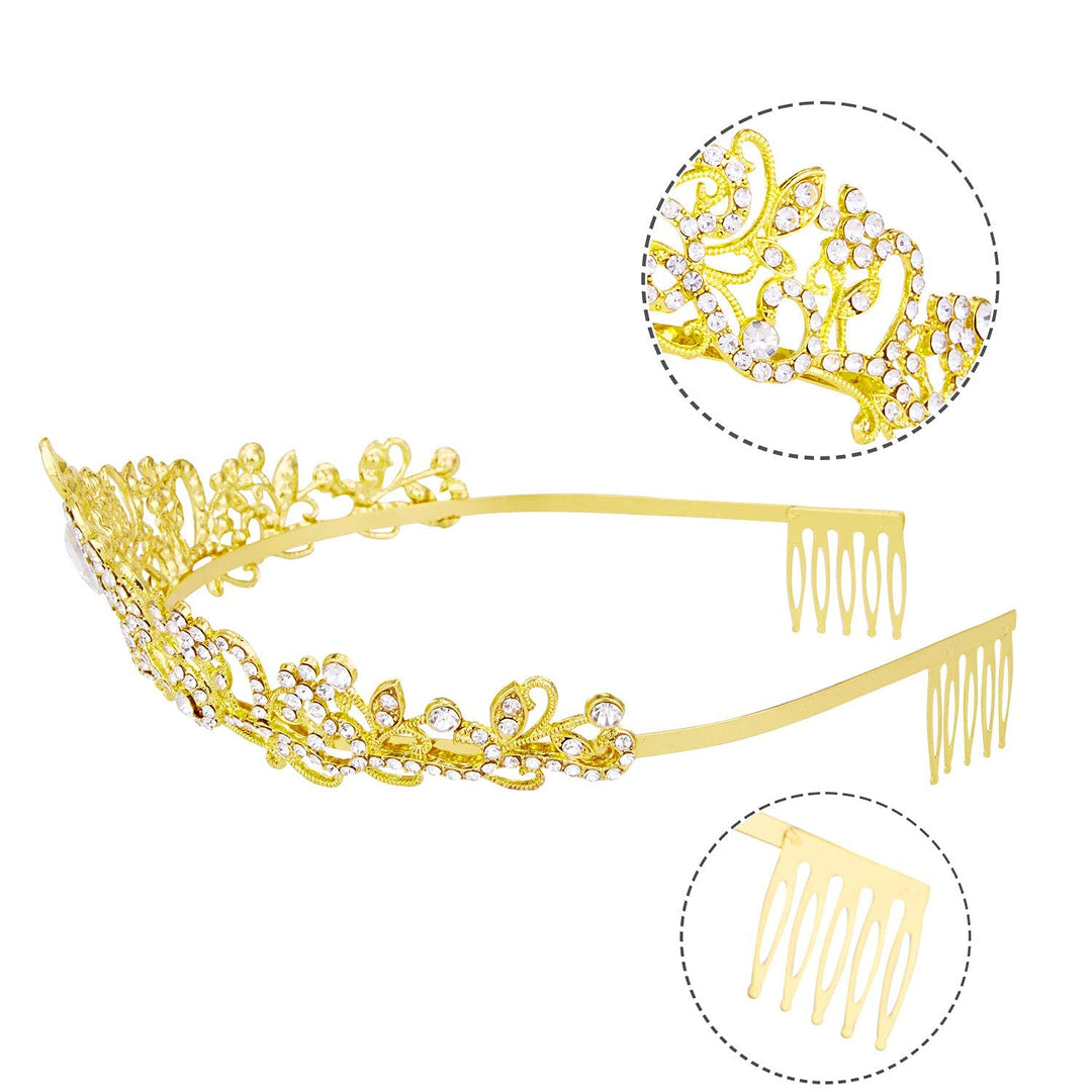 Crowns for Women, Gold Tiara Crystal Rhinestone Hair Accessories Decor for Princess Queen Ladies Little Girls Adult Bridal Bride Birthday Wedding Pageant Prom Halloween Costume Party with Combs