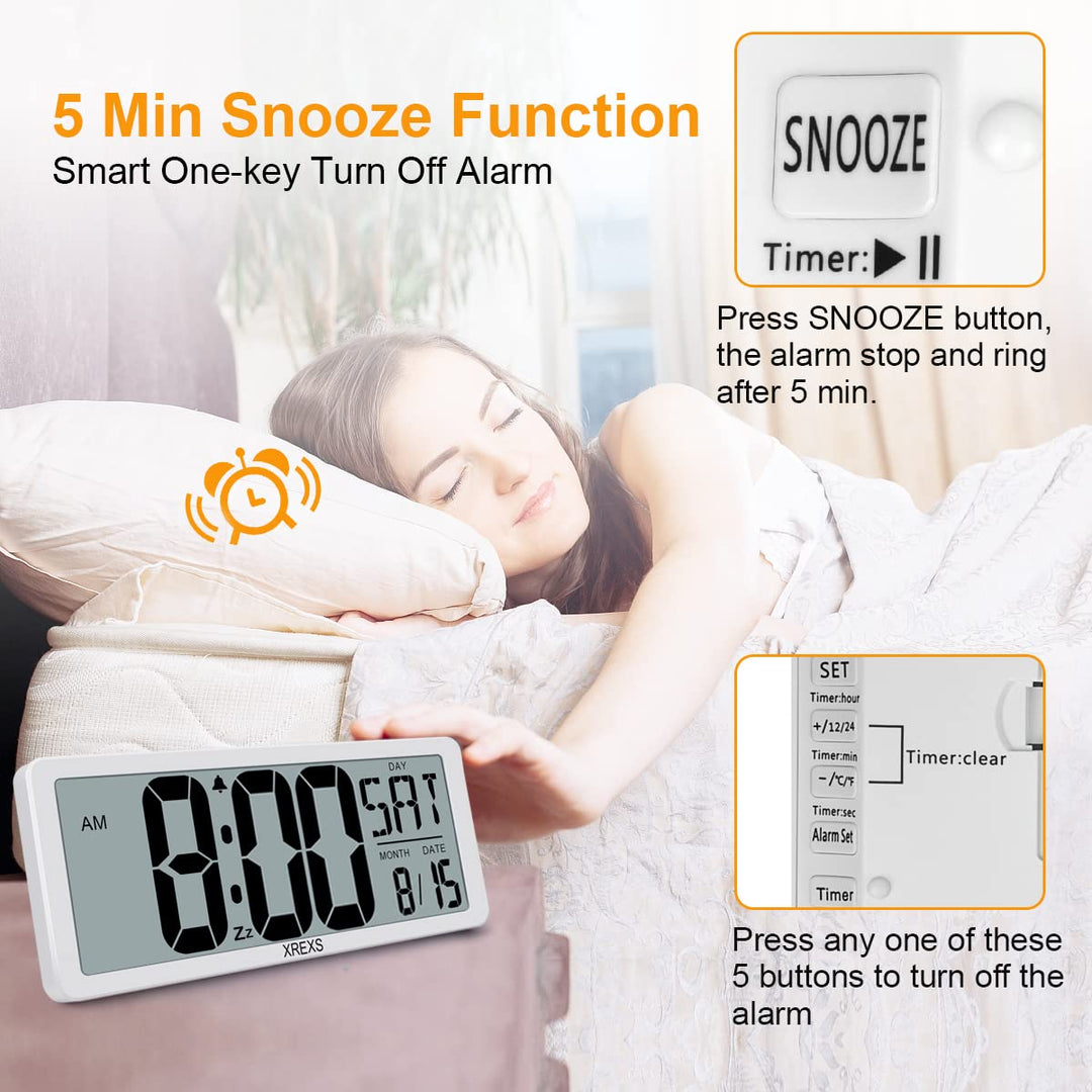 Large Digital Wall Clock, Electronic Alarm Clocks for Bedroom, Count Up & Down Timer, Battery Operated 14.17 Inch Large LCD Screen with Time/Date/Temperature Display
