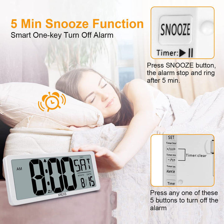 Large Digital Wall Clock, Electronic Alarm Clocks for Bedroom, Count Up & Down Timer, Battery Operated 14.17 Inch Large LCD Screen with Time/Date/Temperature Display