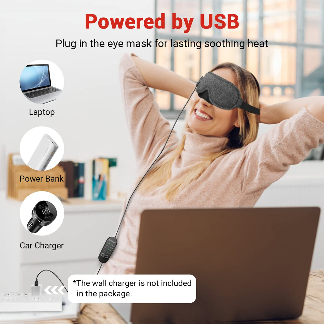 Heated Eye Mask, USB Eye Mask for Dry Eyes with Temperature & Timer Control, Earplugs, Warm Eye Compress Heating Pad for Sleep, Dry Eyes, Blepharitis, Dark Circles, MGD and Puffy Eyes