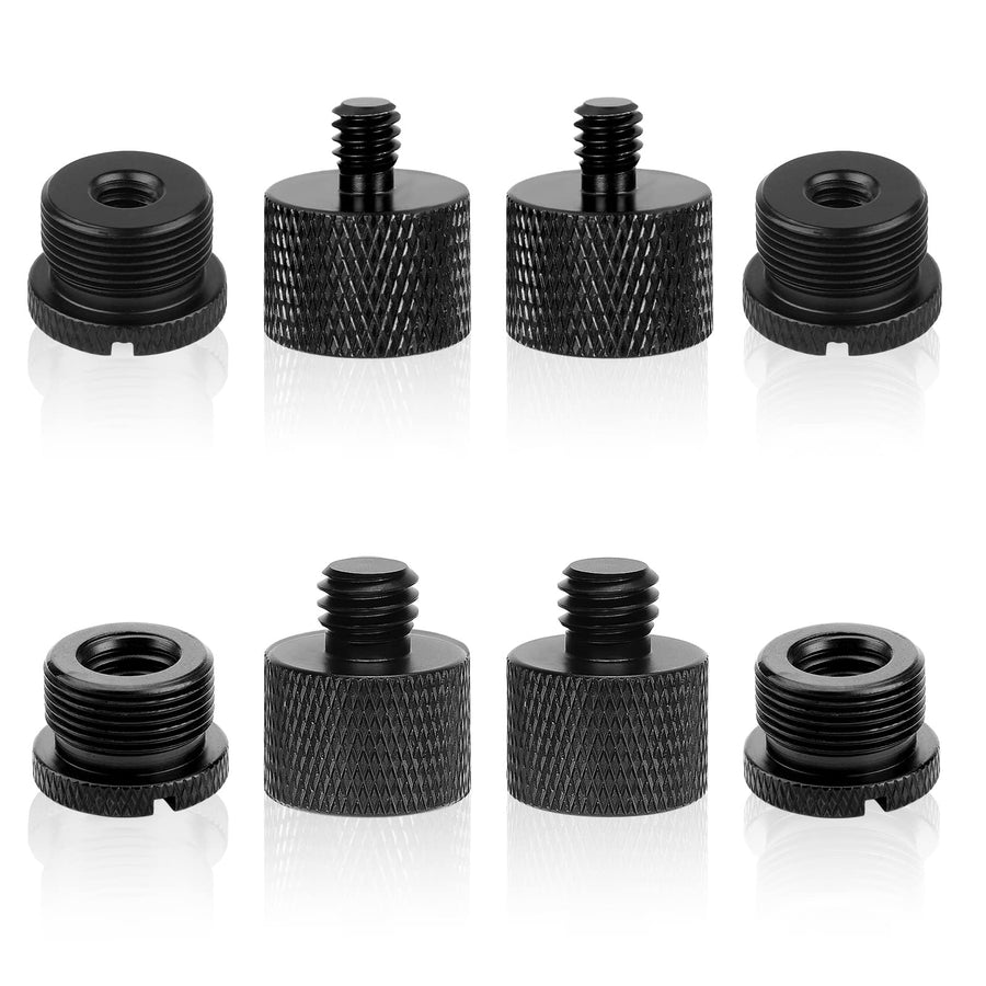 8pcs Micro Thread Adapter, Mic Stand Adapter Thread Adapter, 5/8 Female to 3/8 Male, 3/8 Female to 5/8 Male, 5/8 Female to 1/4 Male and 1/4 Female to 5/8 Male (Black)