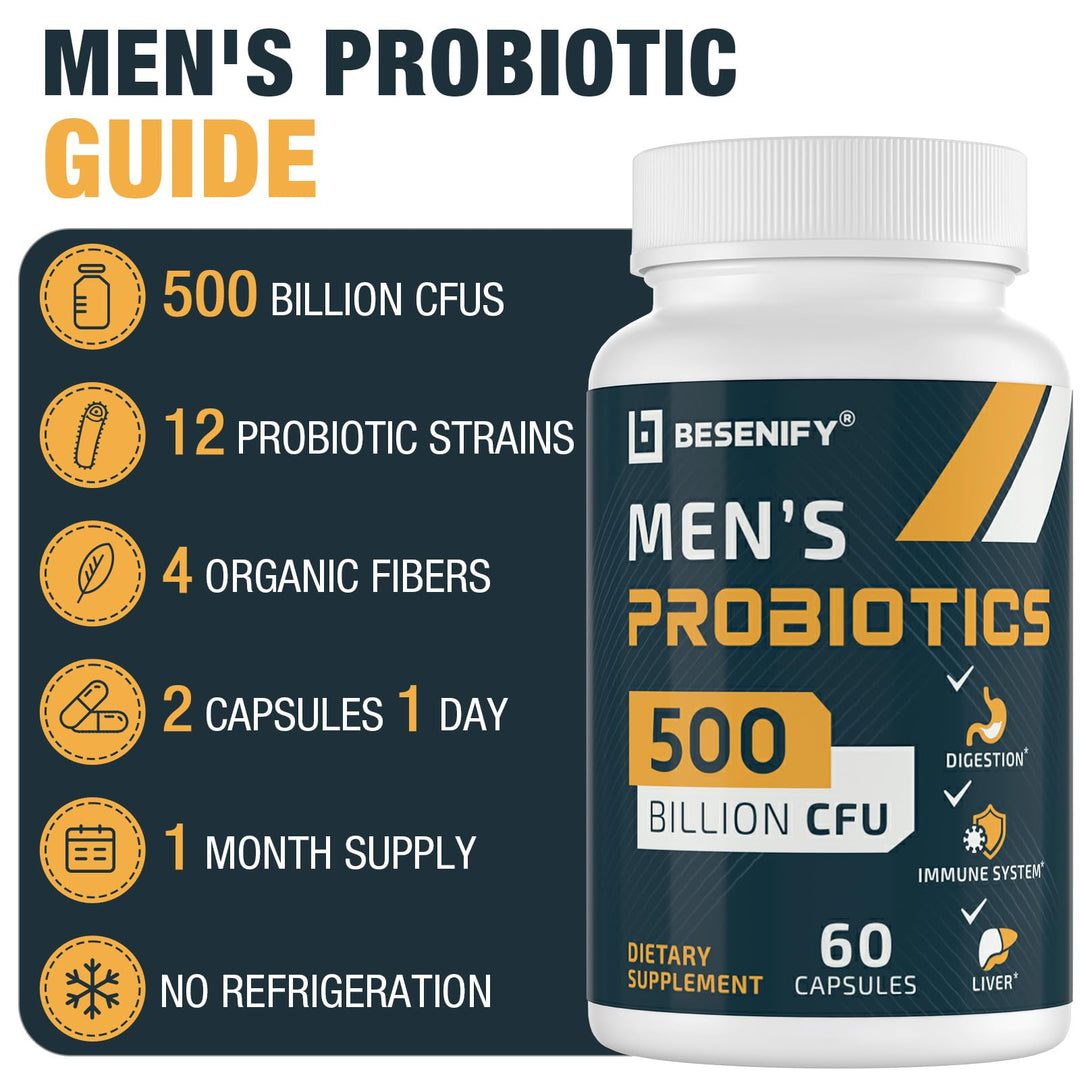 Probiotics for Men, 500 Billion CFUs & 12 Strains, Men's Probiotic with Turmeric, Cranberry, Goji, Pro Biotics for Overall Digestive, Immune Health, Stomach, Gut & Bloating, 60 Capsules