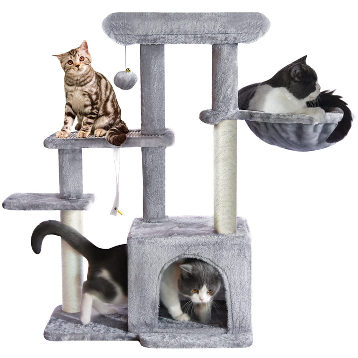Cat Tree, Cat Tower with Sisal Scratching Post for Indoor Cats, 35 Multi-Level Cat Condo with Hammock Perch and Kitten Toys, Cat Furniture for Kittens Adult Cats