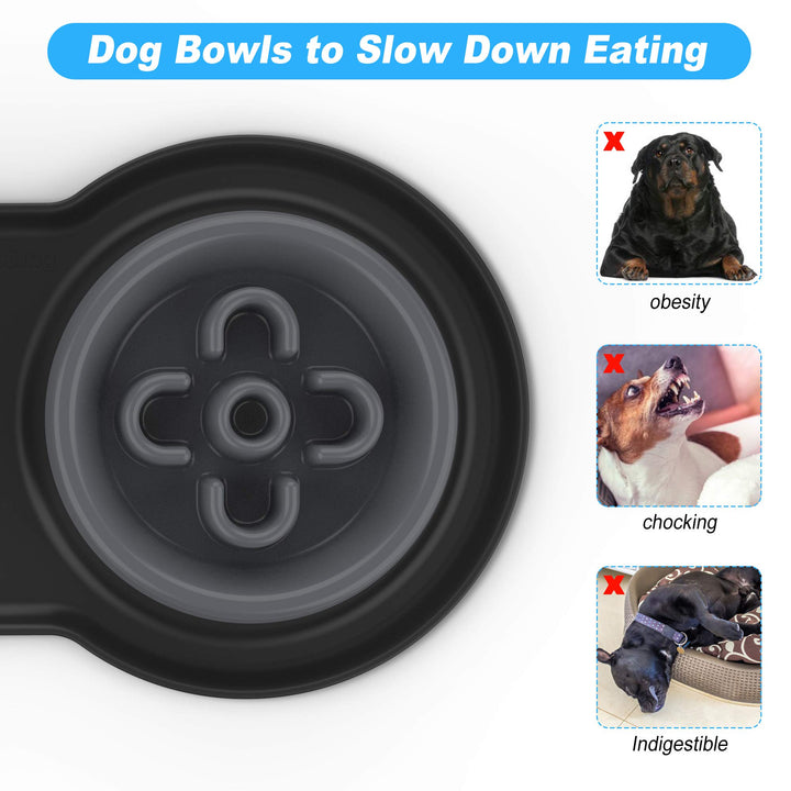 Slow Feeder Dog Bowls,27oz 4-in-1 Food and Water Bowls with No-Spill and Non-Skid Silicone Mat, Stainless Steel Slow Down Eating Puzzle Set for Medium Small Sized Dogs