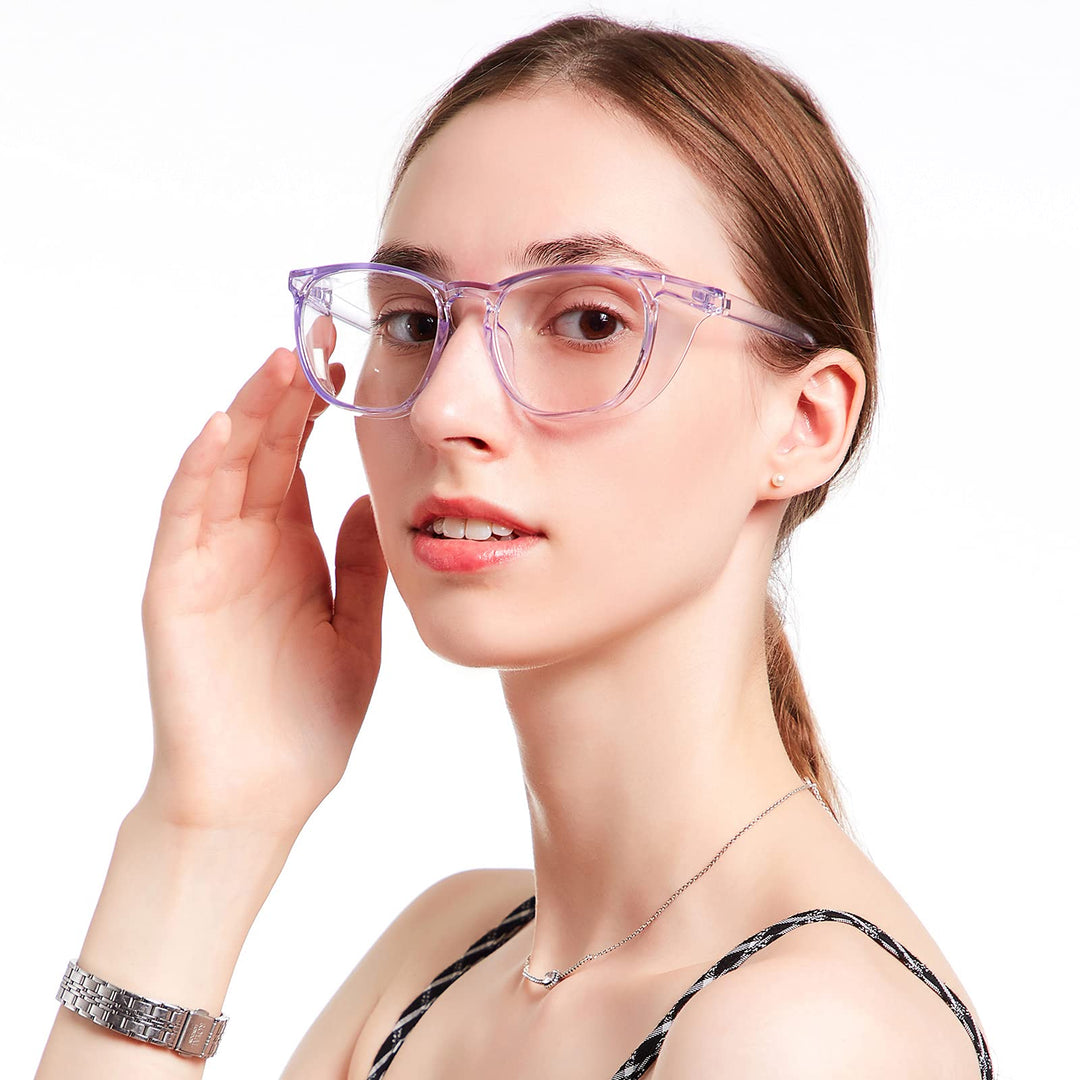 Safety Glasses, Safety Goggles Eye Protection With Anti-Fog And Anti-Blue Light Lenses For Women Nurse (Light Purple Blue&Clear Lens)