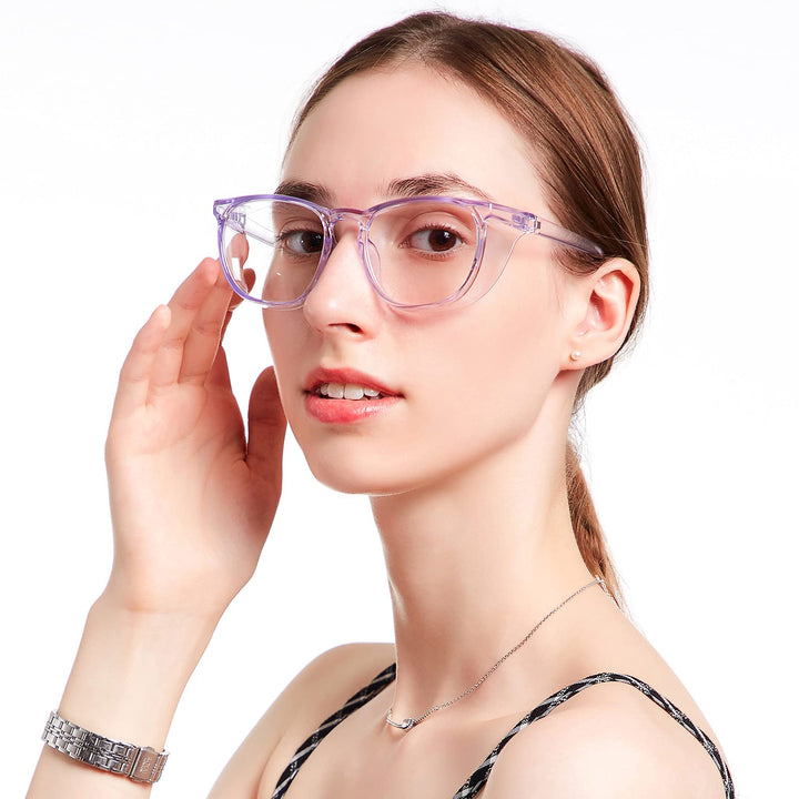 Safety Glasses, Safety Goggles Eye Protection With Anti-Fog And Anti-Blue Light Lenses For Women Nurse (Light Purple Blue&Clear Lens)