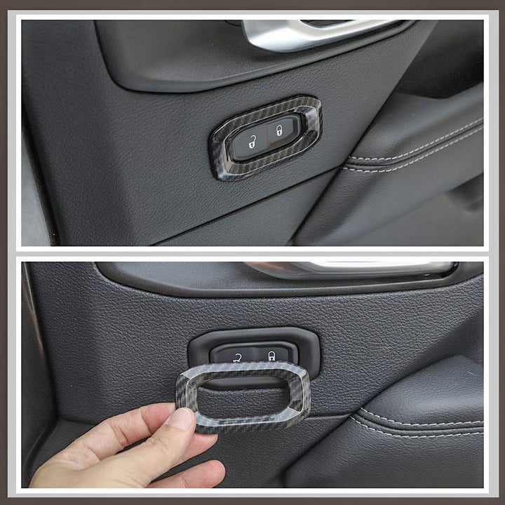 Door Lock Switch Trim Cover Interior Accessories Compatible with Jeep Wrangler 2018-2023 JL JLU Sport Sahara Rubicon & 2020-2023 Gladiator JT, Carbon Fiber Texture Black
