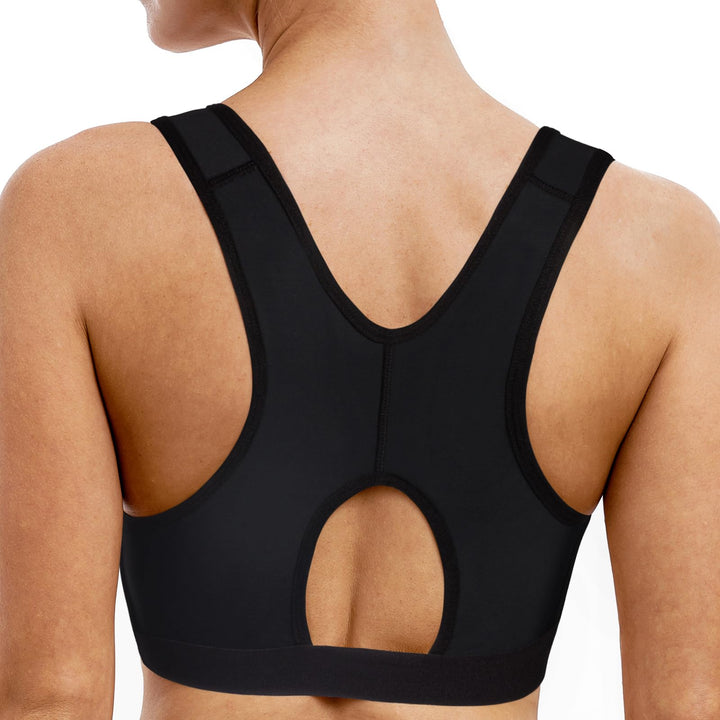 Women Post-Surgical Bra Zip Front Post Surgery Sports Bras Racerback Support Wireless Adjustable Straps (L, Black)