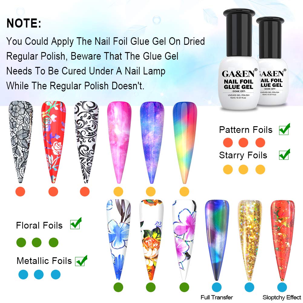 Nail Foil Glue Gel for Foil Art Stickers Strong Adhesion Nail Complete Transfer Available 15mlx2 Bottles Soak Off LED LAMP Required Tips Manicure DIY with Gift Box
