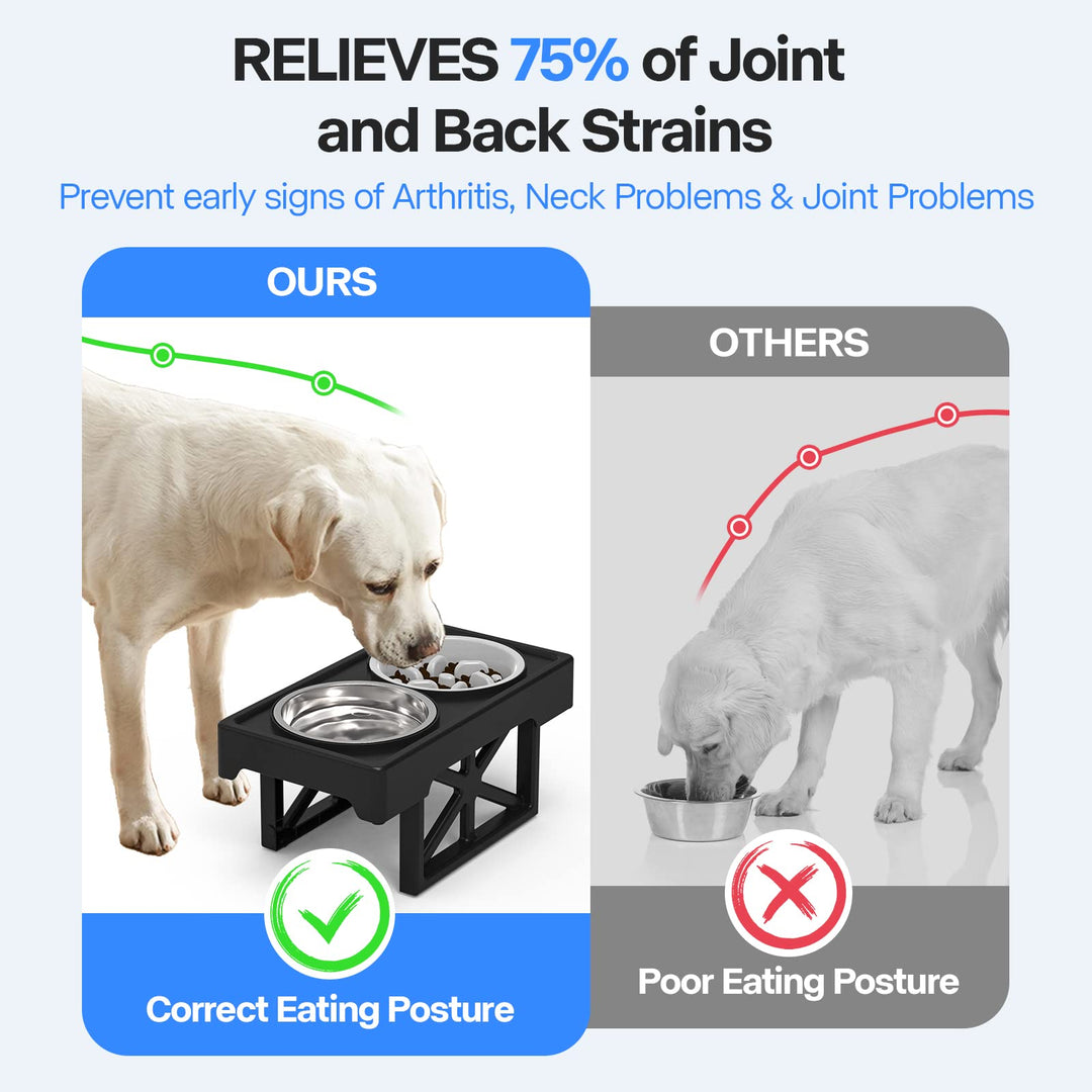 Elevated Dog Bowls, 3 Height Adjustable Raised Dog Bowl Stand with 2 Stainless Steel 44oz Food Water Bowl & Slow Feeder, Non-Slip Dog Dish Adjusts to 2.5'' 7.5'' and 11.6'' for Small Medium Large Dogs