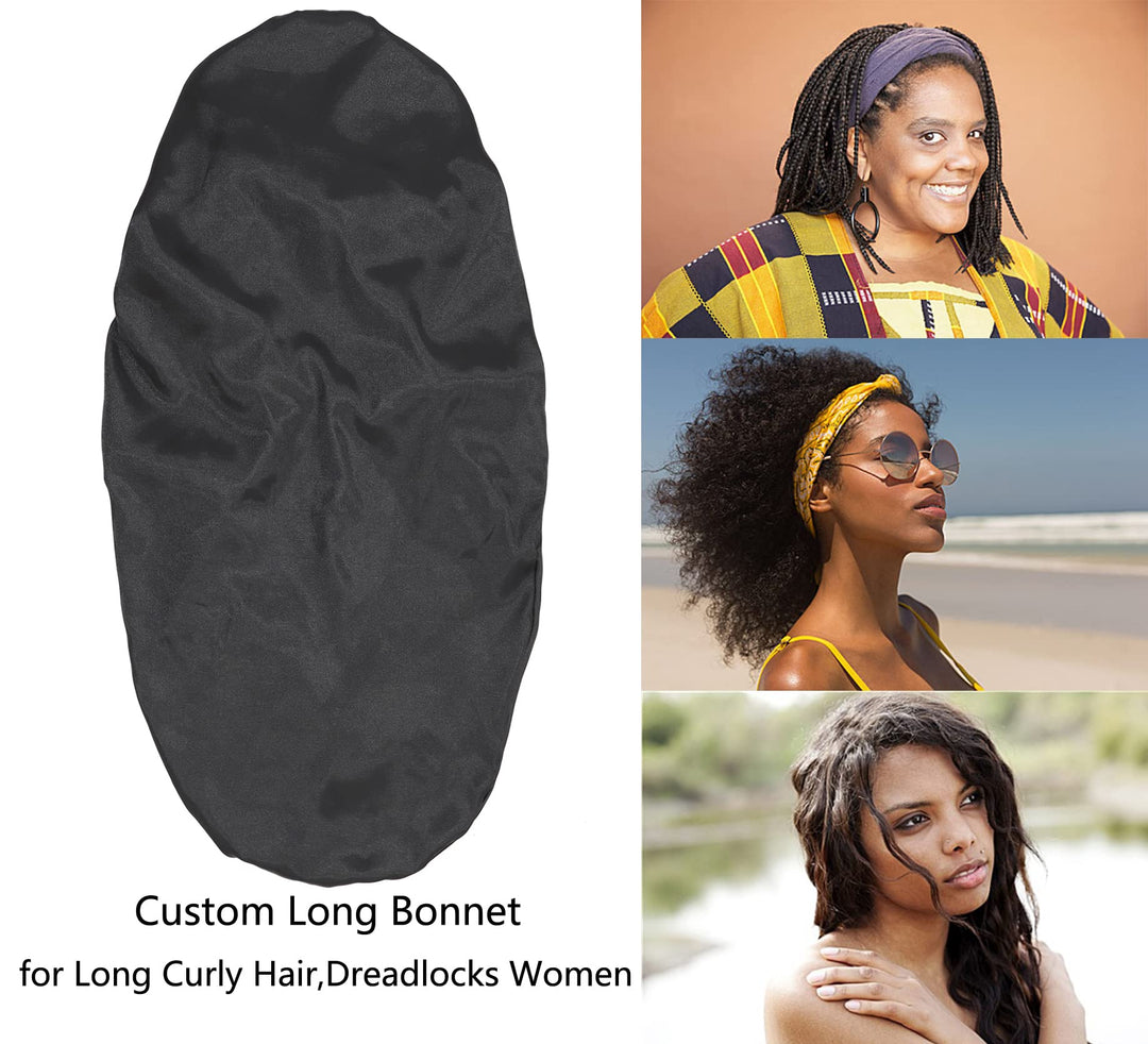 Silk Braid Bonnet Long Satin Bonnet Sleep Cap with tie Band Adjustable Bonnet for Women Curly Dreadlocks Frizzy Hair
