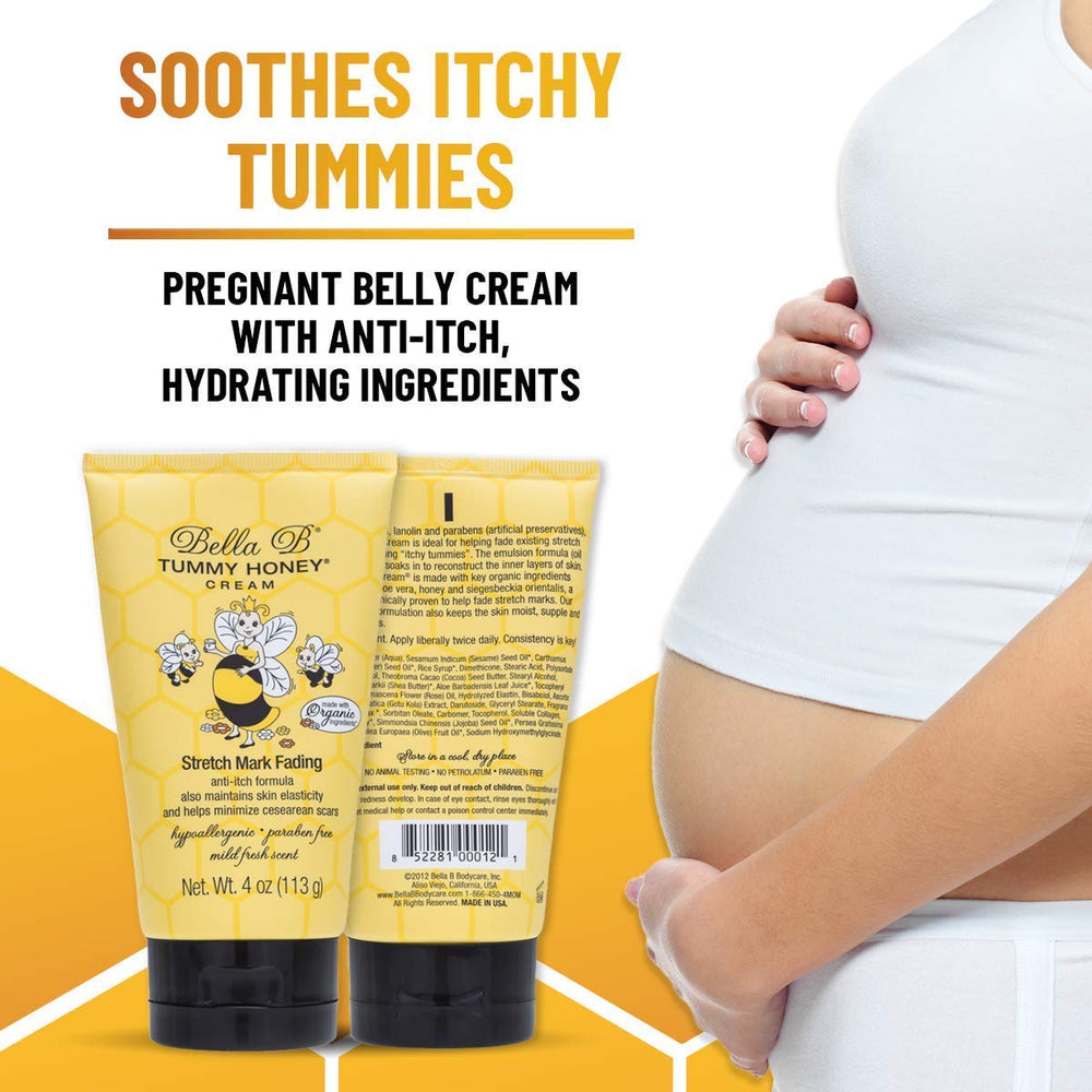 BELLA B NATURALS Tummy Honey Cream 4oz - Tummy Cream For Fading Stretch Marks - Pregnancy Cream To Prevent Stretch Marks - Stretch Marks Cream For Pregnancy - Pregnancy Stretch Mark Prevention