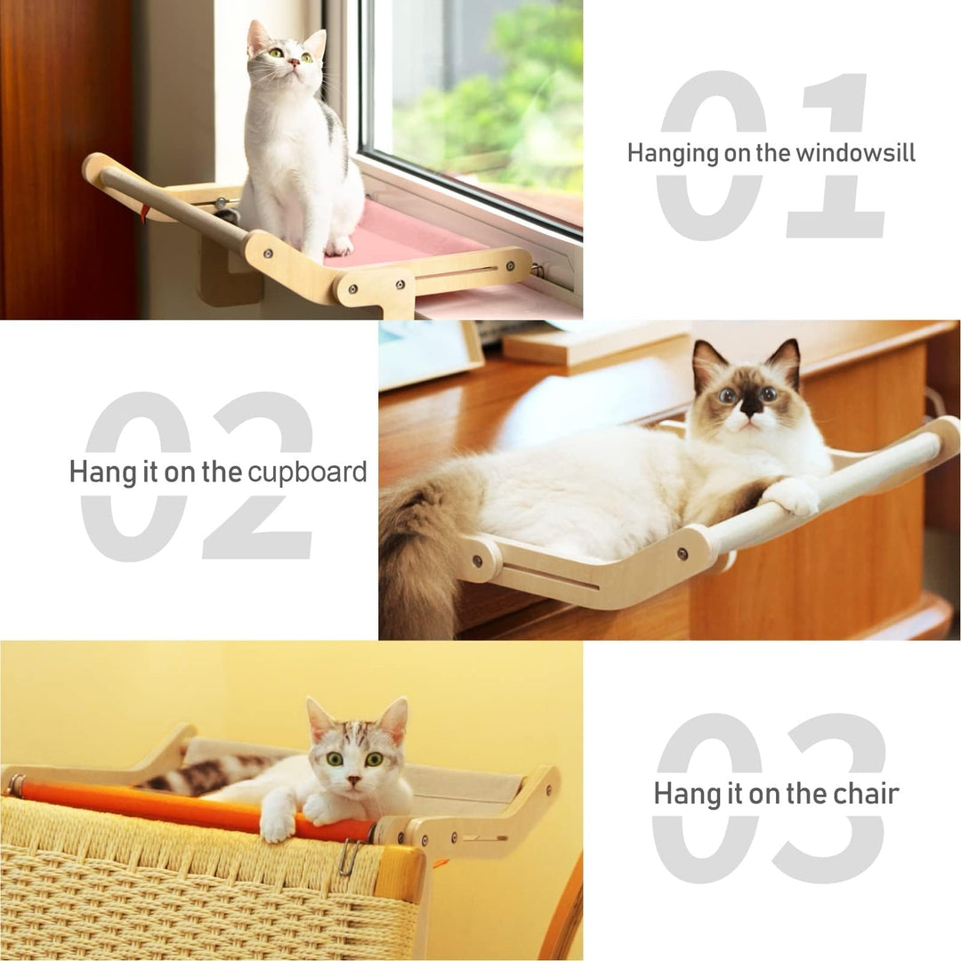 Cat Window Perch Lounge Mount Hammock Window Seat Bed Shelves for Indoor Cats No Drilling No Suction Cup (Yellow/Grey)