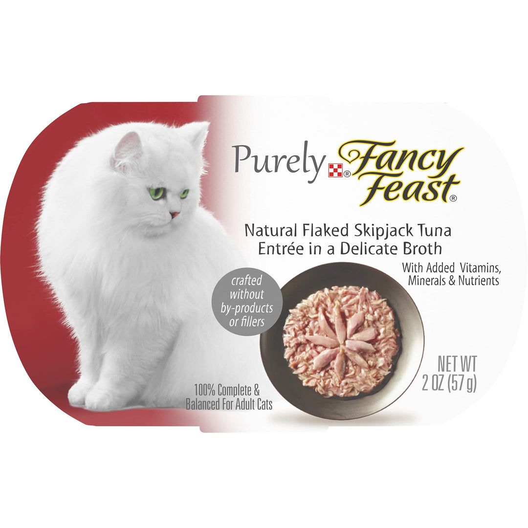 Purina Natural Grain Free Broth Wet Cat Food, Purely Natural Flaked Skipjack Tuna Entree - (Pack of 10) 2 oz. Trays