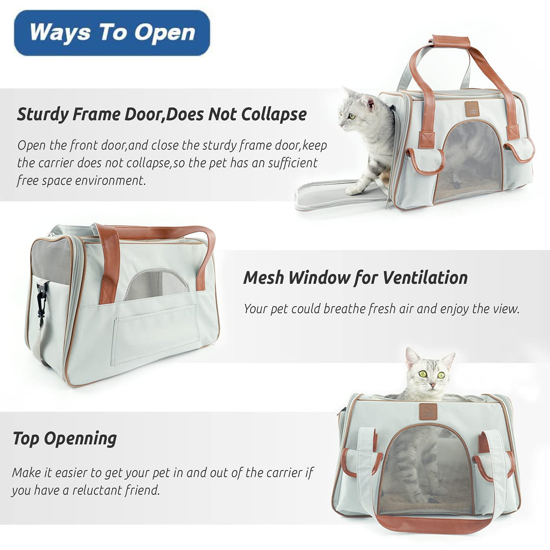 Premium Pet Carrier Airline Approved Soft Sided for Cats and Dogs Portable Cozy Travel Pet Bag, Car Seat Safe Carrier (Medium, Light Grey-1)
