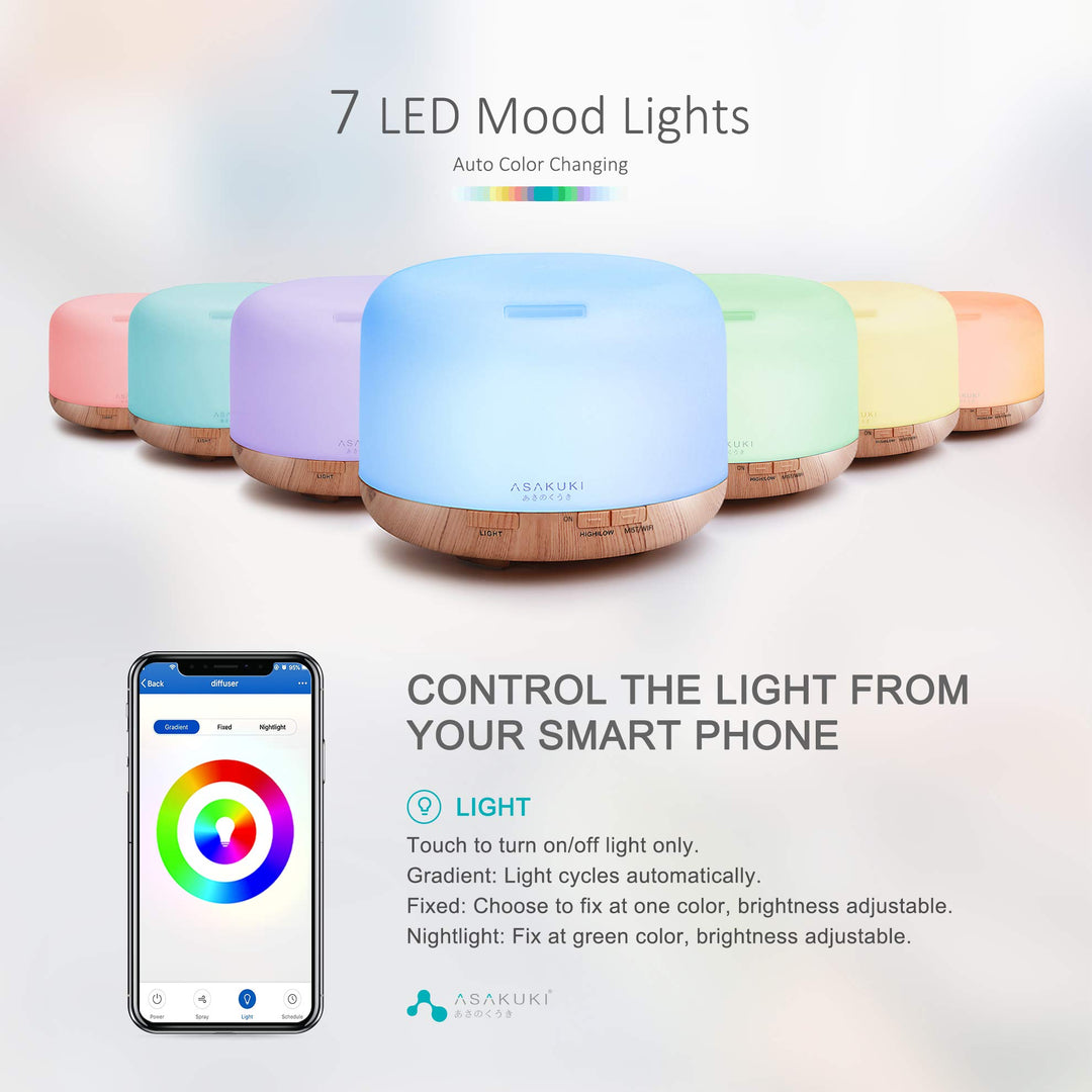 Smart Wi-Fi Essential Oil Diffuser, App and Voice Control Compatible with Alexa, 500ml Aromatherapy Humidifier for Relaxing Atmosphere in Home Office Bedroom Gold