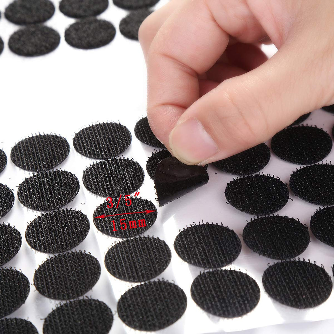 Black Self Adhesive Dots 1000pcs(500 Pairs) 3/5 Diameter Hook and Loop Dots Taps Perfect for School, Office