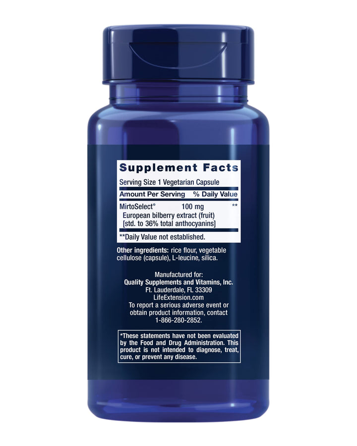 Standardized European Bilberry Extract, 100 mg, MirtoSelect®Vaccinium myrtillus, Eye Health, Circulation, Lubrication, Gluten-Free, Non-GMO, Vegetarian, 90 Capsules