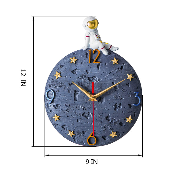 Space Theme Wall Clock, Astronaut Moon Wall Clock, 12 Inch Grey Modern Silent Clock for Kids Room Nursery Living Room Bedroom Kitchen Decor, for Children Boys and Girls Gift