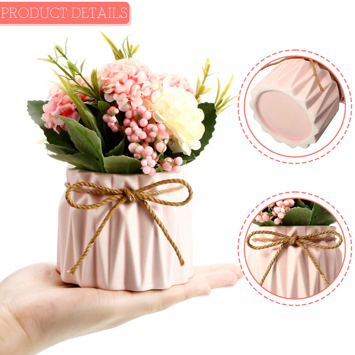 3 Pieces Artificial Hydrangea Bouquet with Small Ceramic Vase Fake Silk Floral Balls Flowers Decor Pretty Flower Arrangement for Table Home Party Office Wedding Spring Decoration (Vivid Style)