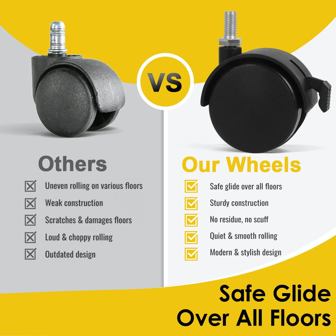 2 Stem Casters Replacement Casters Threaded Swivel Furniture Caster Wheels with Brakes 100Lbs (M6-1.0x15mm-Black)