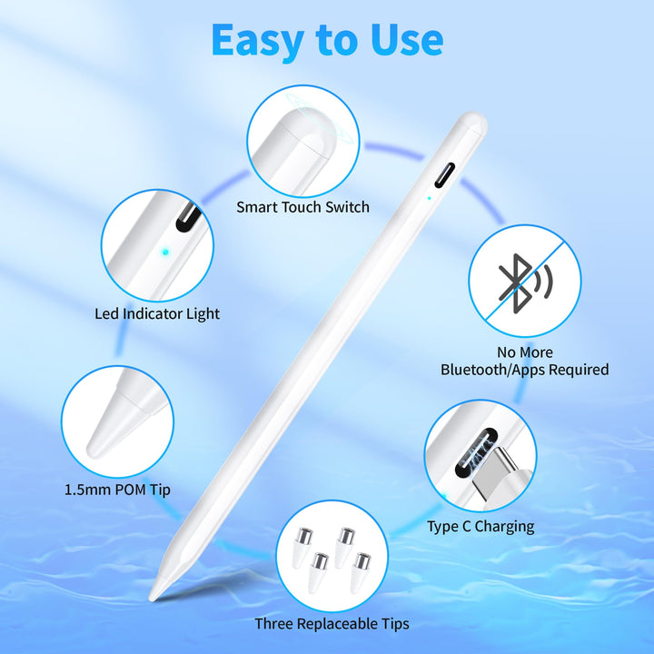 Stylus Pen, Active Stylus Pen Compatible for iOS and Android Touchscreens/Phones, Rechargeable Stylus Pen with Dual Touch Screen, Stylus Pencil for A-pple/Android/Tablet, 16.5CM,White
