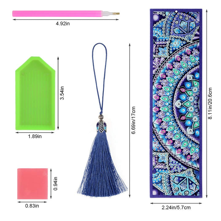 DIY Bookmark, 5D Diamond Art Painting Bookmark,Paint by Numbers Kit for Gift Making,Diamond Tassel Leather Bookmark for Adult Beginner-Mandala