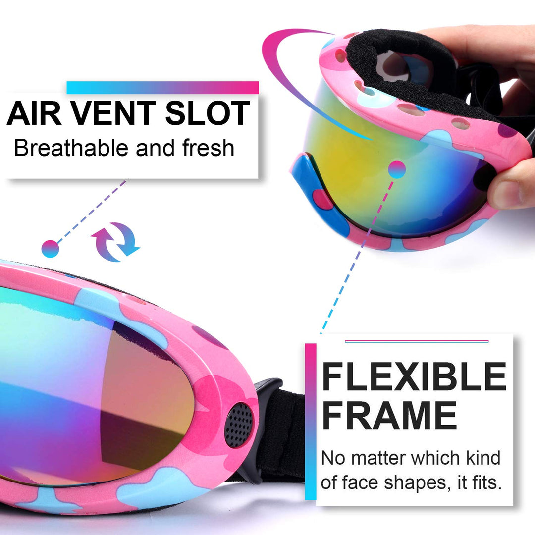 Ski Goggles, Pack of 2, Snowboard Goggles for Kids, Boys & Girls, Youth, Men