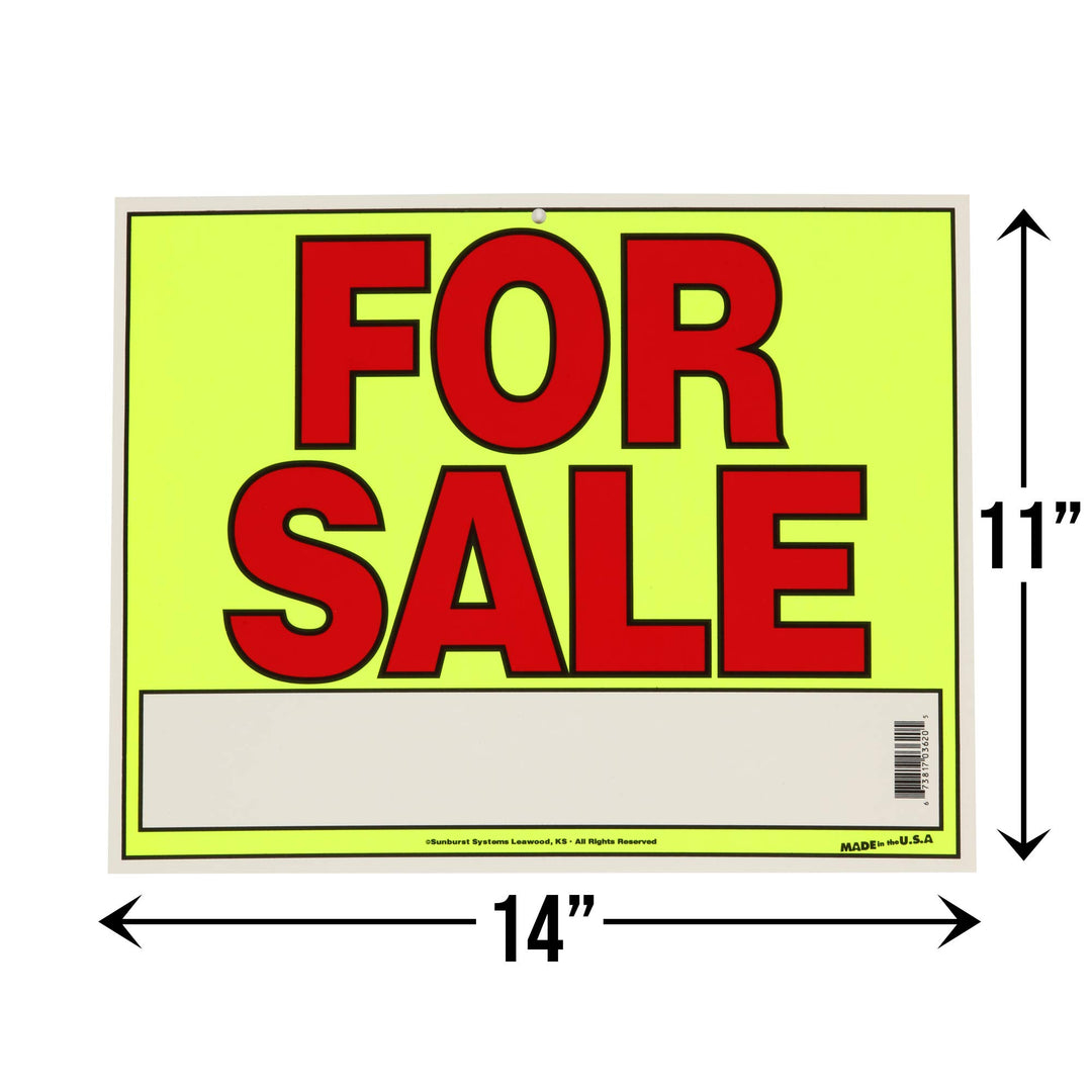 For Sale Sign for Cars, Trucks, Garage Sales, Business Sales 11H x 14W, Red-Yellow-Black