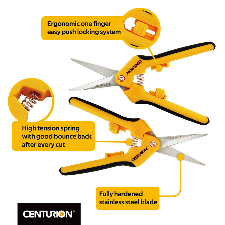 201 Hand Pruner Pruning Shear Straight & Upward Curved Stainless Steel Blade Precision Snip (Yellow, 6.5 Inch, Set of 2)