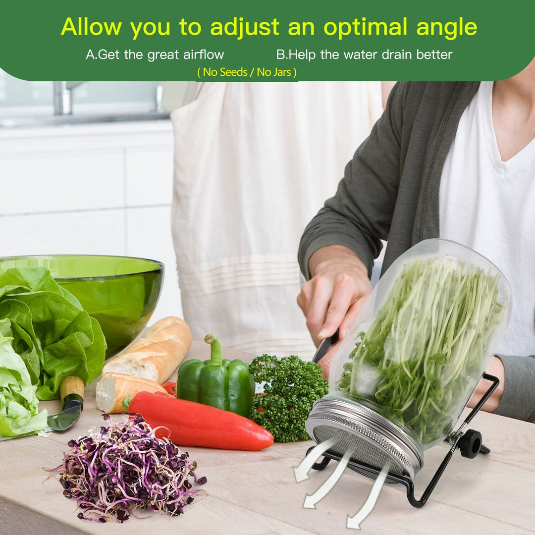Sprouting Lids Growing Kit - 316 Stainless Steel Sprouting Lids for 86mm Wide Mouth Mason Jar with Stands & Blackout Sleeves - Organic Sprouts, Broccoli, Alfalfa Sprout Kit (Set of 4)