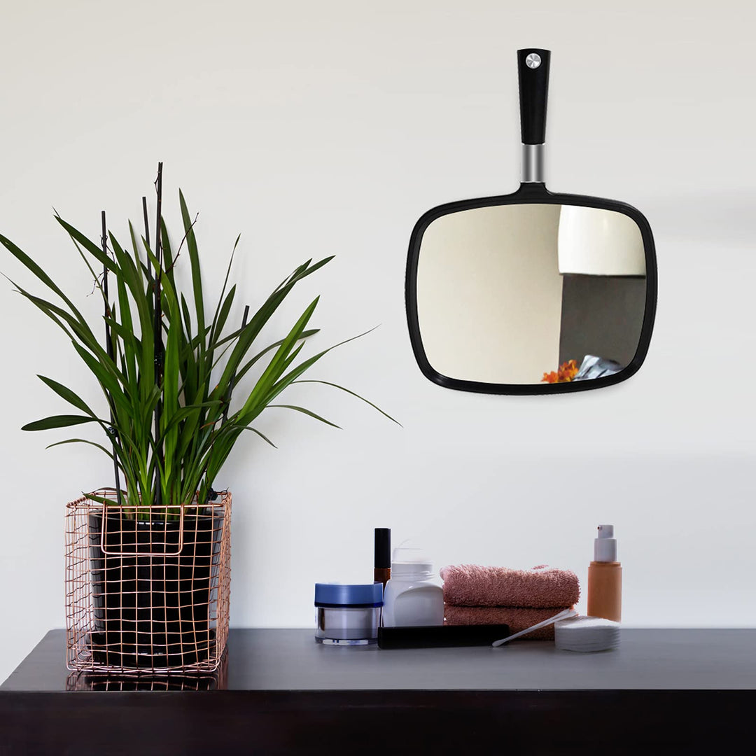 Snowflakes Hand Held Mirror, Large and Comfy Hand Mirror with Handle for Salon (Black)