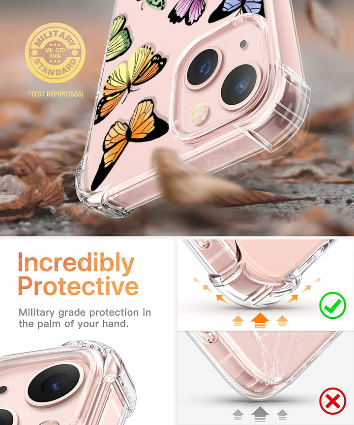 RoseParrot case for iPhone 13 with Screen Protector + Ring Holder, Clear with Floral Pattern Design, Soft&Flexible Bumper Shockproof Protective Cover (Fireflies)