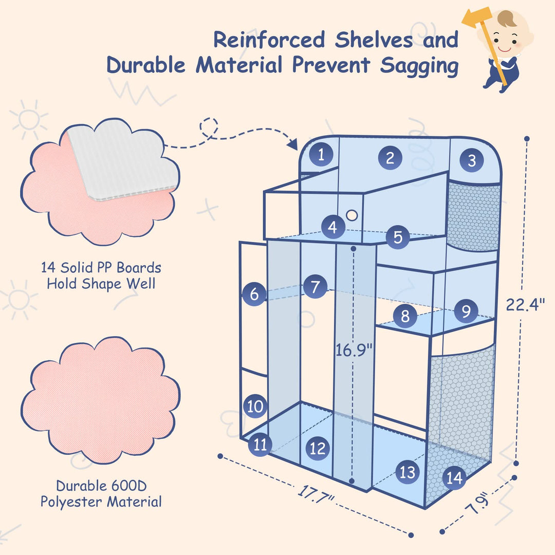 XL Changing Table Organizer, Hanging Diaper Organizer for Cirb, Pack n Play Diaper Holder, Baby Accessories for Crib, Baby Essentials for Newborn, Baby Shower Gifts(Grey Cloud)