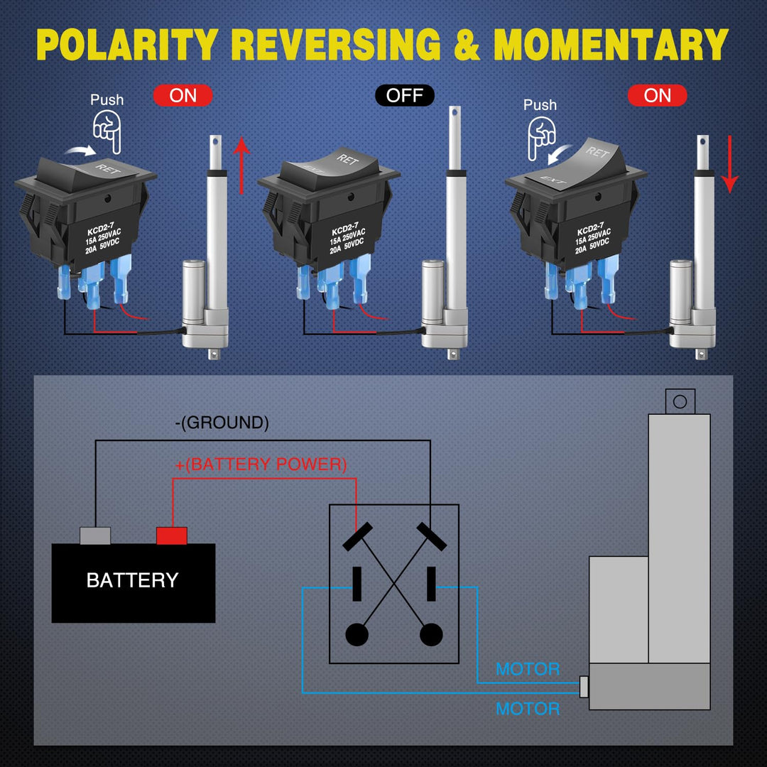 Momentary Rocker Switch Toggle ON Off ON Switch DPDT 7Pin 12V 24V Switch Jumper Wires Winch Pump Switch for Cars Trucks Caravans Boats,2 Years Warranty