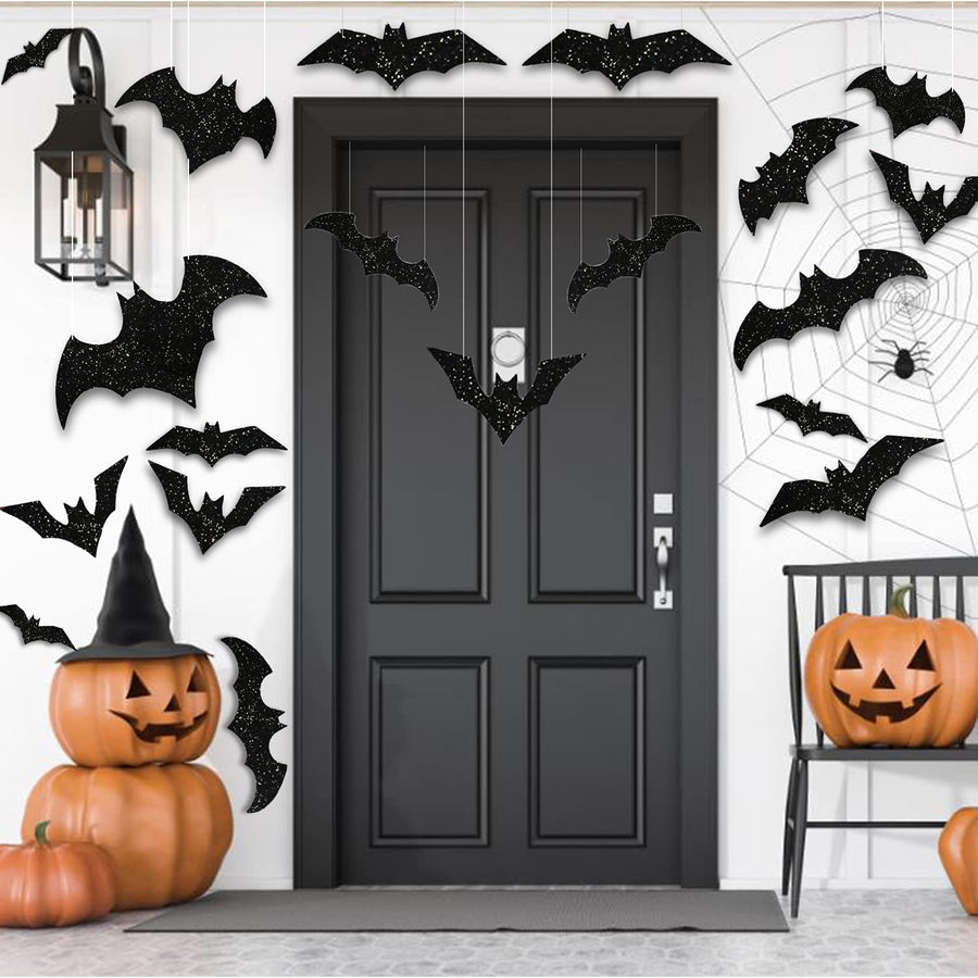 3D Halloween Hanging Bats Decoration,Large Glittery Bat Wall Decal Stickers for Halloween Party Decor Supply,36PCS