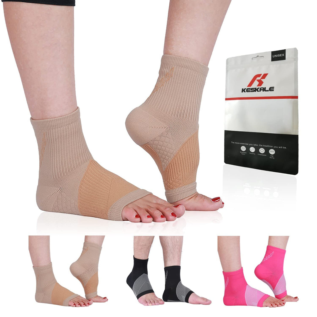 3 Pairs Ankle Compression Sleeves for Plantar Fasciitis - Ankle Foot Brace for Injury Recovery, Open toe Neuropathy Socks, Toeless Ankle Compression Socks for Women & Men (Multi, L)