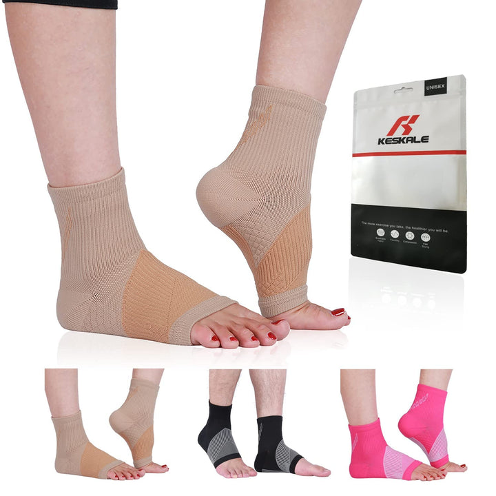 3 Pairs Ankle Compression Sleeves for Plantar Fasciitis - Ankle Foot Brace for Injury Recovery, Open toe Neuropathy Socks, Toeless Ankle Compression Socks for Women & Men (Multi, L)