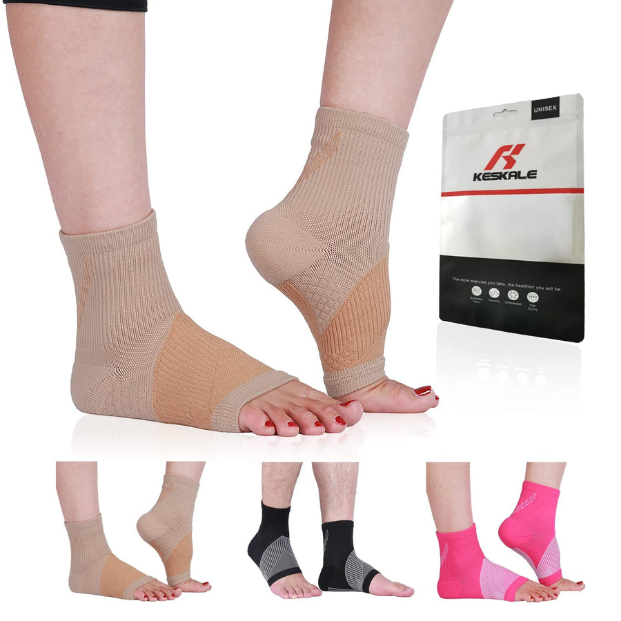 3 Pairs Ankle Compression Sleeves for Plantar Fasciitis - Ankle Foot Brace for Injury Recovery, Open toe Neuropathy Socks, Toeless Ankle Compression Socks for Women & Men (Multi, L)