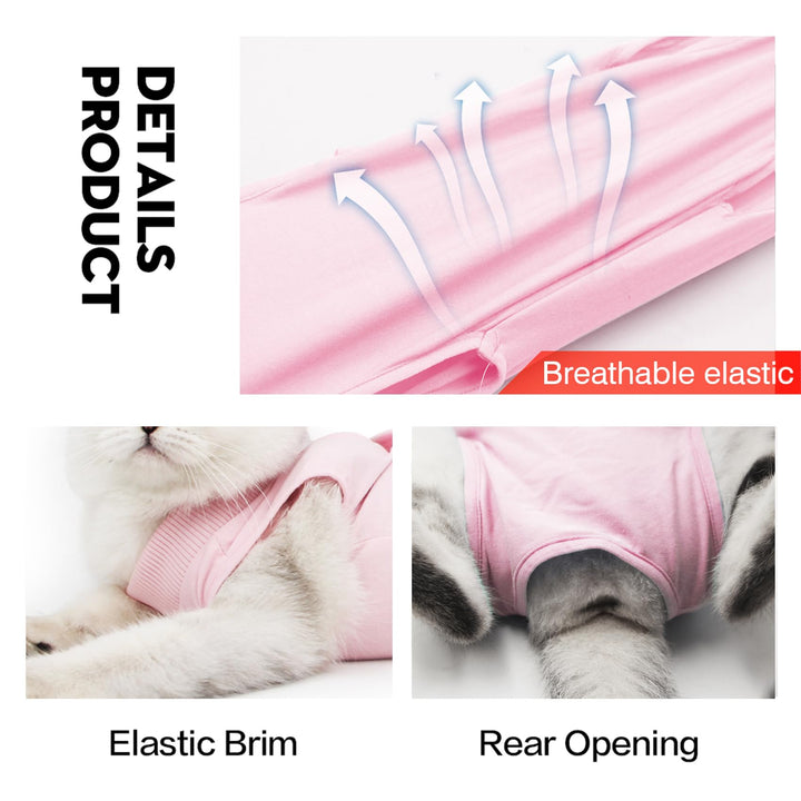 Cat Recovery Suit for Male and Female Surgical Post Surgery Soft Cone Onesie Shirt Clothes Neuter Licking Protective Diapers Outfit Cover Kitten Spay Collar(S, Pink)