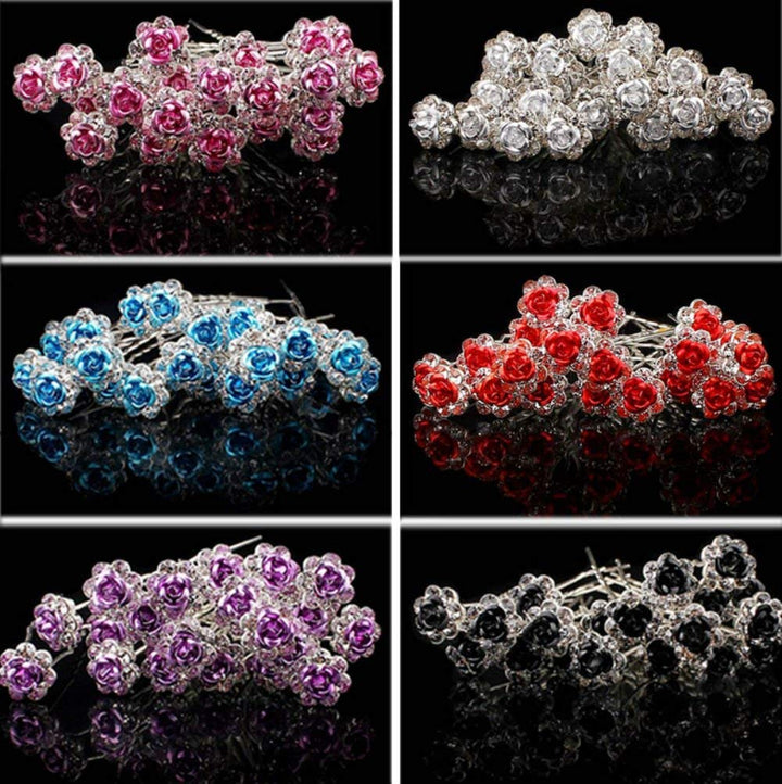 20 Pcs/Lot Women Wedding Bridal Clear Crystal Rhinestone Rose Flower Hair Pin Clips Hair Accessories Jewelry Barrettes Headwear(Black)