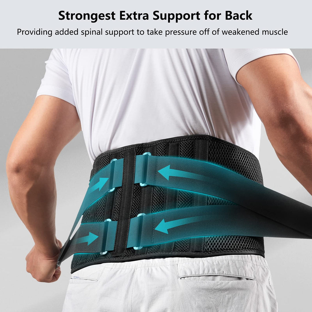 Air Mesh Back Brace for Men Women Lower Back Pain Relief with 7 Stays, Anti-skid, Adjustable Lumbar Support Belt for Work for Sciatica Scoliosis (M(waist:36''-44''), Black)