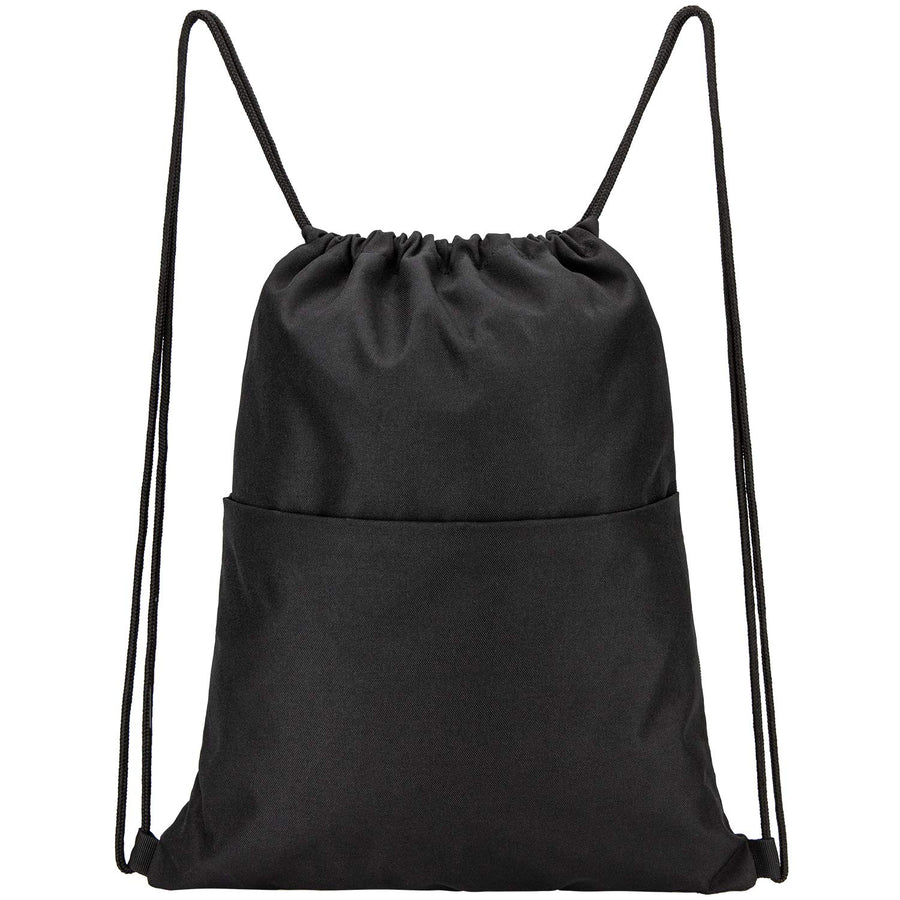 Drawstring Backpack Water Resistant String Bag Sports Sackpack Gym Sack with Side Pocket for Men Women - Black