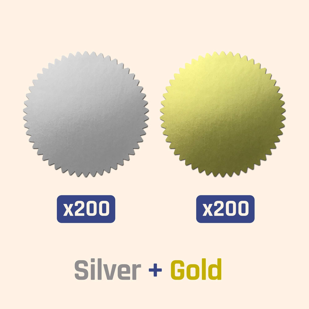 400 Pack, 2 Certificate Award Seals Stickers - Silver/Gold