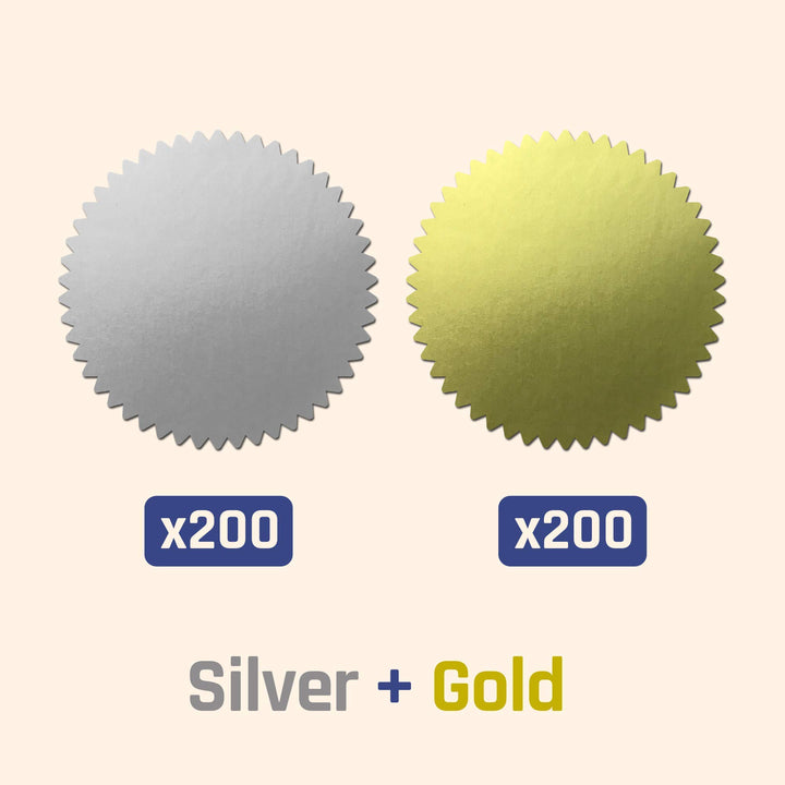 400 Pack, 2 Certificate Award Seals Stickers - Silver/Gold