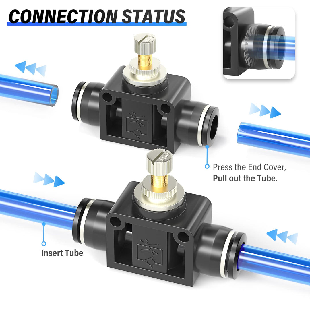 12mm Tube OD Air Flow Control Valve with Push-to-Connect Fitting, in-Line Speed Controller Union Straight SCF-12 (Pack of 5)