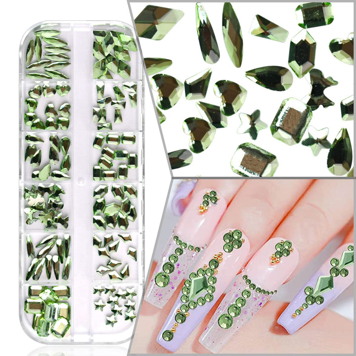 2 Box Flat Back Tender Green Nail Art Rhinestones Crystals For Acrylic Nails 1560 Pcs Grass Green Nail Stones Nail Gems Rhinestones For Nail Art Jewels Nail Charms For Women Nail Beads Crafts