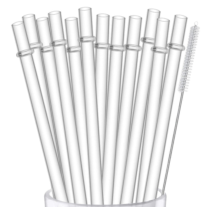 12-Pack Reusable Hard Plastic Clear Straws, 10.5 in x 0.3 in Tumbler Straws for 16 OZ 20 OZ 30 OZ Stanley, YETI, Starbucks Tumblers with Cleaning Brush