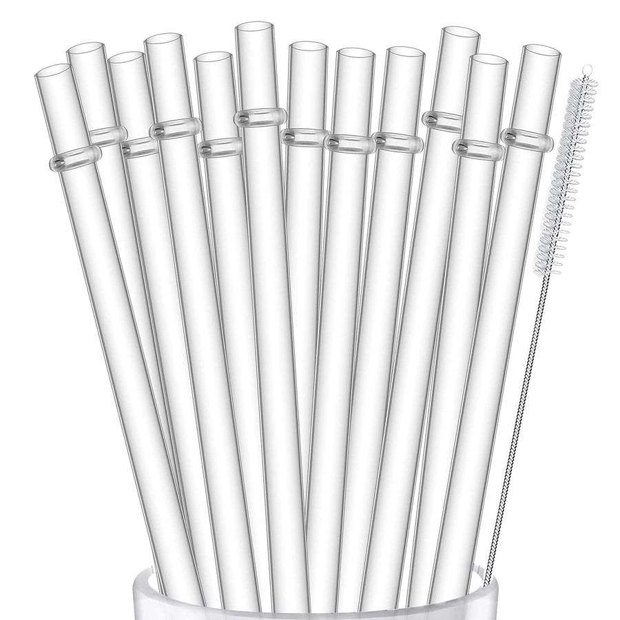 12-Pack Reusable Hard Plastic Clear Straws, 10.5 in x 0.3 in Tumbler Straws for 16 OZ 20 OZ 30 OZ Stanley, YETI, Starbucks Tumblers with Cleaning Brush